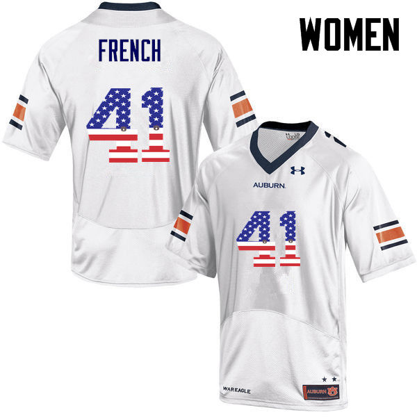 Women #41 Josh French Auburn Tigers USA Flag Fashion College Football Jerseys-White - Click Image to Close